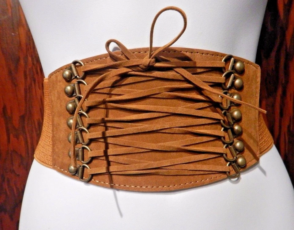 ELASTIC WIDE CORSET BELT faux suede stretch waist prairie boho gothic XS S M 5Z - Image 2 of 2