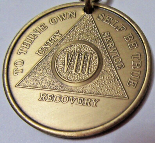 Anonyme Alkoholiker 8 Jahre AA Bronze Medaillon Schlüsselanhänger Token Münze Schlüsselring - Bild 9 von 13