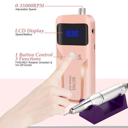 Electric Nail Drill File Machine Portable Manicure Pedicure Kit 35000 RPM Polish - Picture 3 of 8