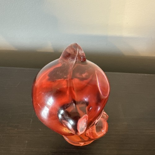 Vintage Fenton Art Glass Cranberry Pink Sitting Teddy Bear Figurine - Picture 5 of 6