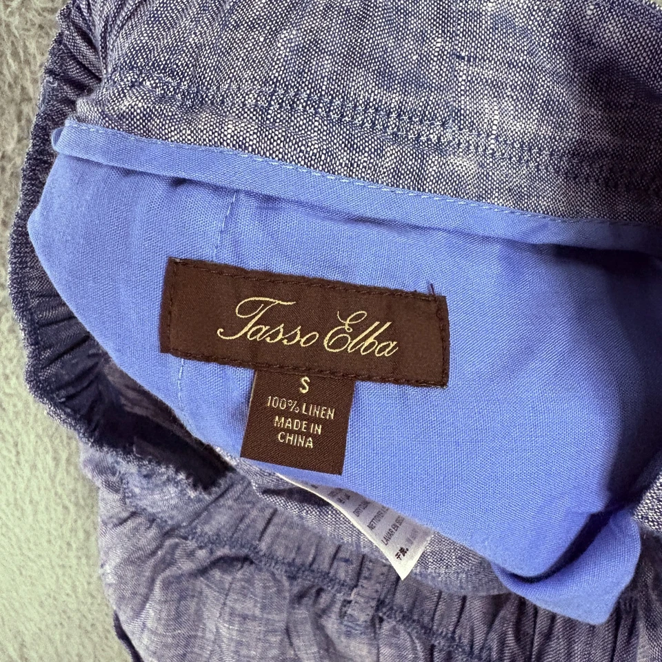 Pantalones Cortos Tasso Elba de Lino para Hombres Pequeños Cintura Elástica Cordón Verano Salón Azul Foto 2 de 4