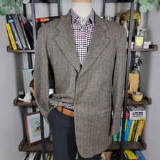 VTG Haggar Men's Tweed Sport Coat Blazer Two Button Brown Herringbone Wool 42L
