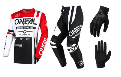 O'Neal 2025 Element Warhawk MX Jersey Pant Matrix Gloves Combo Black/White/Red