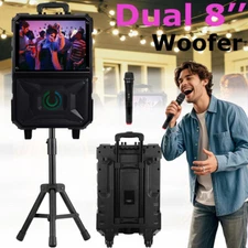 Karaoke Machine Dual 8'' Woofer Portable Bluetooth Speaker w/15'' Display Screen