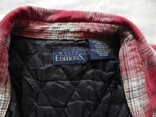 Red White Plaid Lined Quilted Flannel Work Shirt - XL Mens Insulated Jacket - Picture 8 of 8