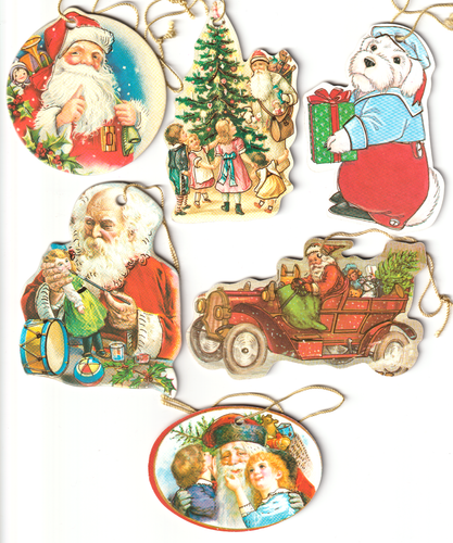 Lot 6 Christmas Tree Ornaments Die Cut Old World Santa Schnauzer Readers Digest - Picture 2 of 2