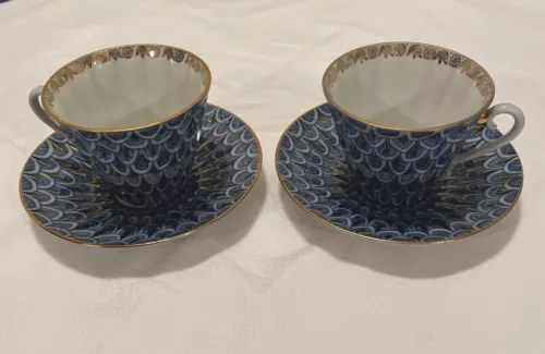 2 VTG Russian Imperial Lomonosov Made in USSR Fine Porcelain Cups And Saucers.