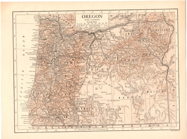 Map: Oregon State - 1910 county railways Indian reservations - sepia tones Map: Oregon State - 1910 county railways Indian reservations - sepia tones