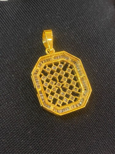 Pave 1,85 Carati Rotondo Baguette Naturale Diamanti Ottagono Ciondolo In 14K Oro - Foto 12 di 12