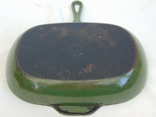 Le Creuset cast iron 32cm oval ribbed frying pan skillet Racing Green vintage - Picture 4 of 11