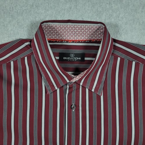 Bugatchi Uomo Shirt Men's XL Red White Long-Sleeve Button-Up Striped Pocket - Picture 4 of 15