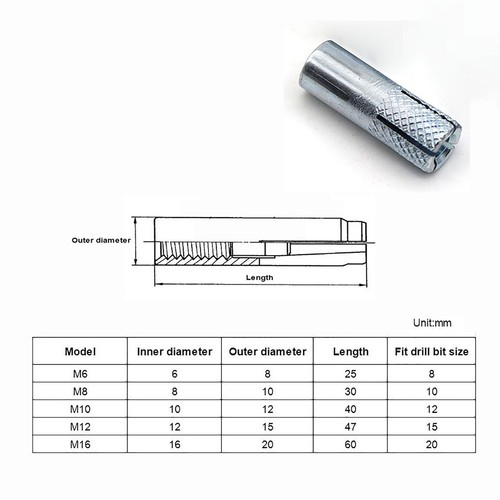 M6 M8 M10 M12 M16 Drop In Anchor Masonry Brick Concrete Anchors Metric Bolts Fit - Picture 6 of 8