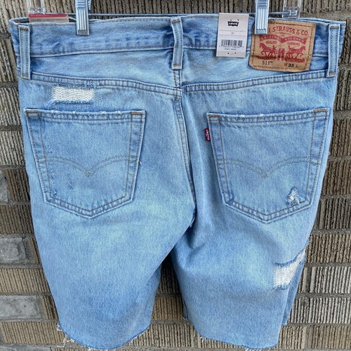 Levi’s 511 schmale Passform abgeschnittene Herrenshorts Größe 33 blau 10-11" DENIM DISTRESSED NEU MIT ETIKETT - Bild 6 von 6