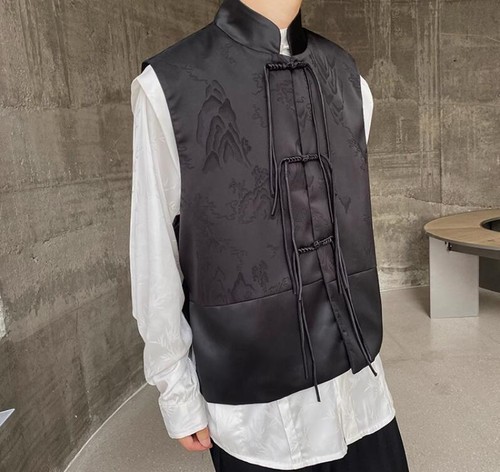 Chaqueta sin mangas estampada con flecos estilo chino de otoño de moda estilo chino - Imagen 4 de 11