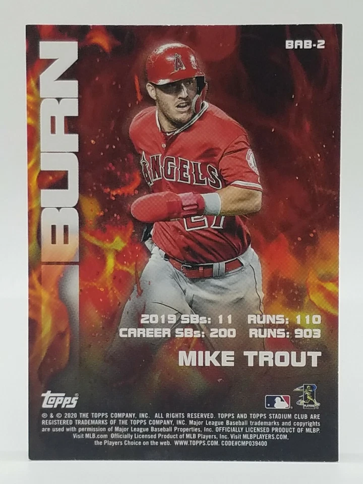 2020 Topps Stadium Club MIKE TROUT Red Parallel BASH & BURN #BAB-2 Angels 🔥🔥🔥 - Image 2 of 2