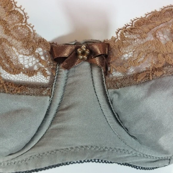 Agent Provocateur gray silk brown lace bra 30D - Image 3 of 4