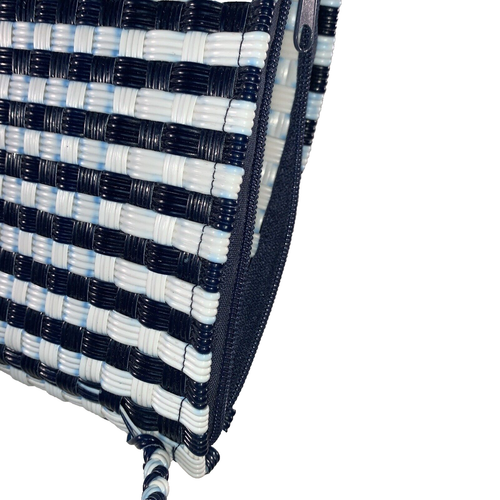 Vintage 1950s Blue and White Cross Body Vinyl Cord Woven Purse 23" Strap Drop - Picture 10 of 14