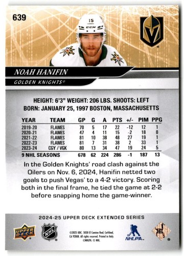 2024-25 Upper Deck Extended Hockey Base #501-700 Complete Your Set You Pick Card - Picture 279 of 399