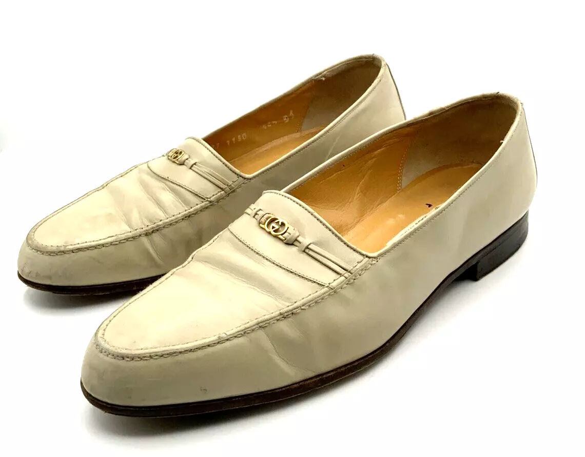 Mocassins vintage Gucci 44,5 9,5 US cuir marron logo monogramme boucle GG Italie