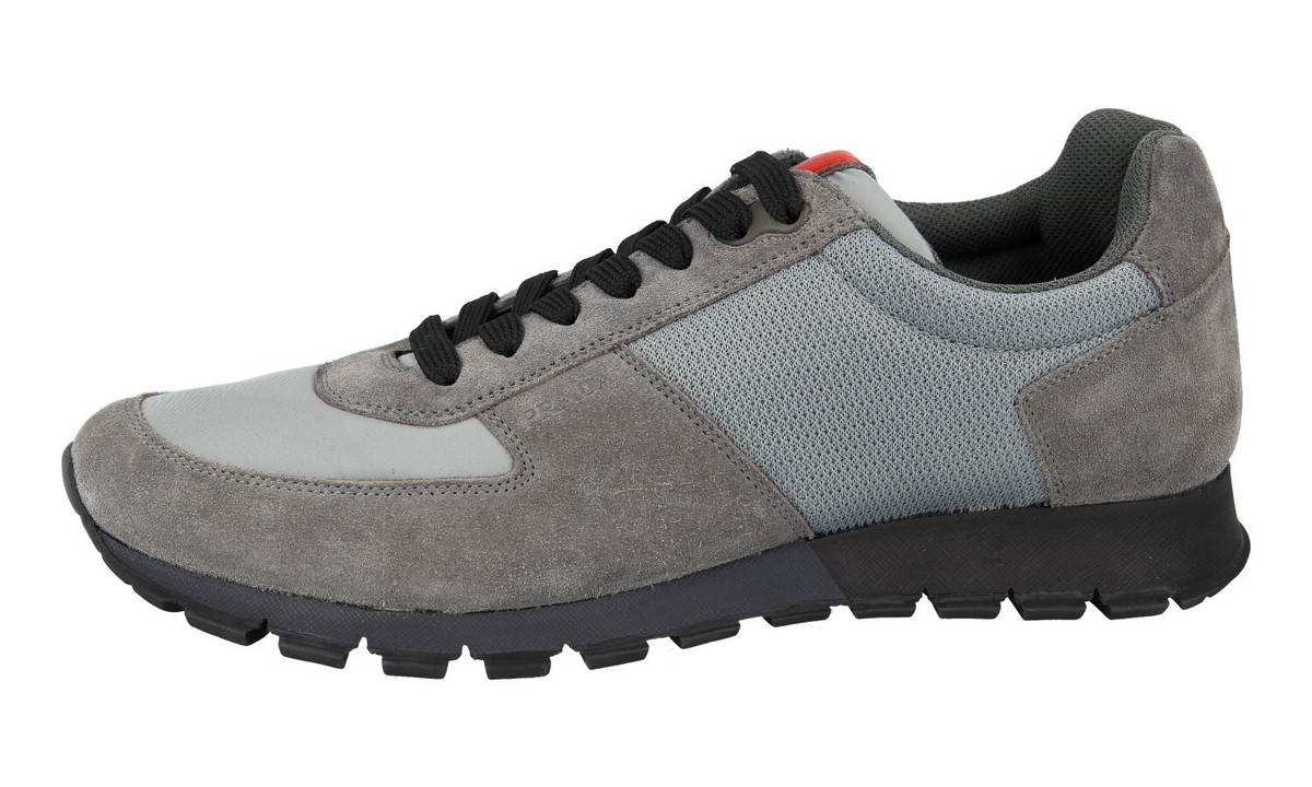 PRADA メッシュ ロートップスニーカー PRADA MATCHRACE SNEAKERS SHOES 4E2700 GREY RED STRIPE MESH