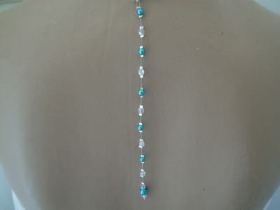 Bijou De Dos Pour Robe De Mariée Ou Soirée – Chute De Dos Couleur Bleu Turquoise Et Ivoire