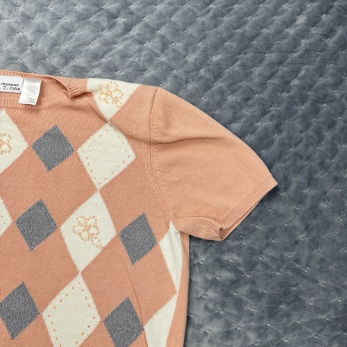 Alfred Dunner Sweater Womens Large Pink Argyle Short Sleeve Pullover Grandmacore - Picture 3 of 9