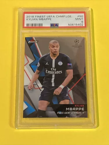 2018 Topps Finest UEFA Kylian Mbappe Rookie RC #50 PSA 9 - PSG - POP 36