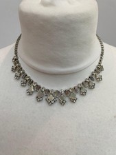 Vintage Diamante Choker Necklace Mother of Pearl Art Deco Style Costume Silver 