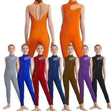 Kids Girls Unitard Ballet Jumpsuit Competition Bodysuit Figure Skating Leotard