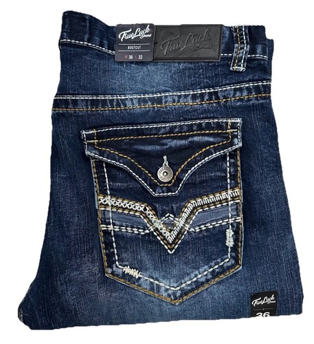 True Luck Men Classic Stretch Bootcut Jeans Size 36x32 - Picture 2 of 2