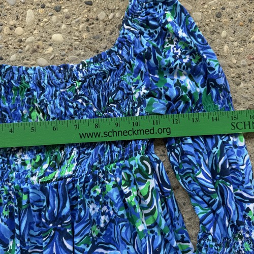 Lilly Pulitzer Dress Girls Large Blue Green Mini Beyonca Smocked Floral Cotton - Picture 6 of 11