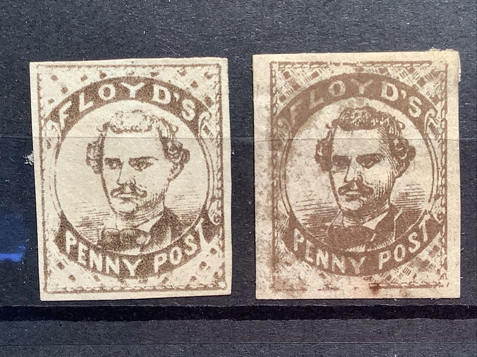 Lote de 2 estampillas locales Floyd's Penny Post de 1 centavo de Estados Unidos Scott #68L2 como nuevas de 1860 MARRONES Foto 4 de 4