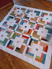New Handmade Modern Log Cabin Quilt