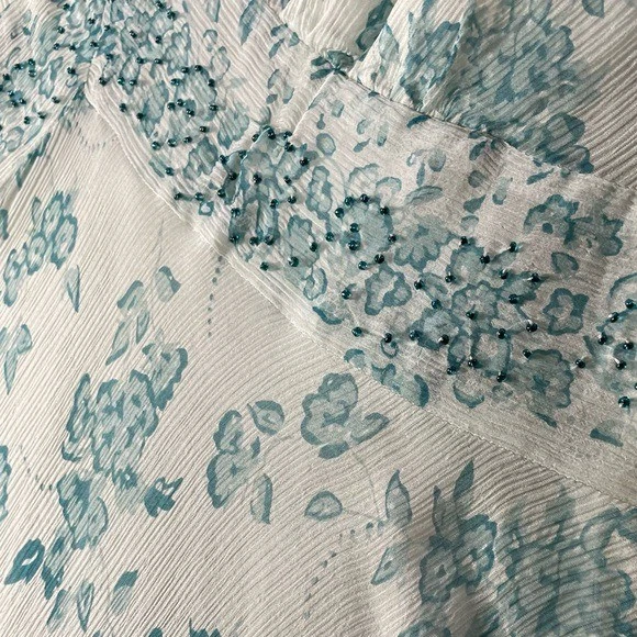 Vestido midi ECI Vintage Y2K seda sin mangas talla 10 adornado floral de hadas Foto 3 de 4