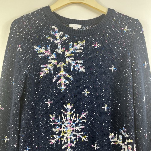 J Jill Blue Tweeded Colorful Snowflake Sweater Small Relaxed Fit Tunic Winter - Picture 4 of 14