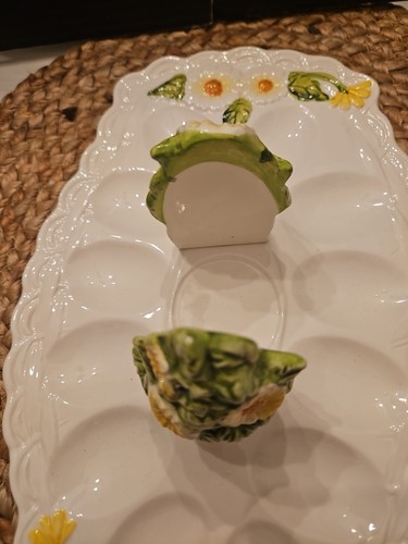 Vtg Lefton Rustic Daisy Porcelain Deviled Egg Tray Dish With Salt & Pepper 5182 - Picture 7 of 10