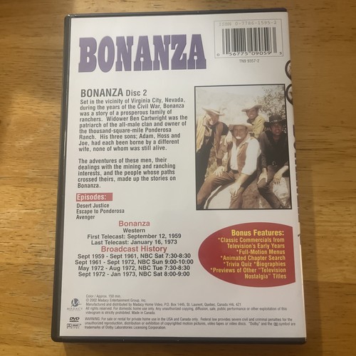 TV Favorites: Bonanza - 6 Episodes: Vol. 2 (DVD, 2003, 2-Disc Set) - Picture 8 of 8
