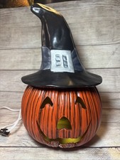 Vintage Halloween Ceramic Pumpkin Jack O Lantern Witch Hat Hobbyist Works 15x9