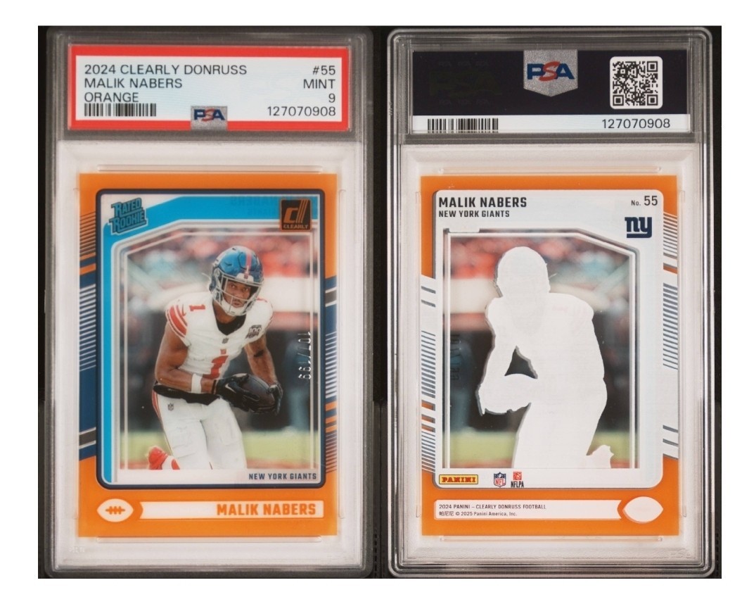 2024 Panini Clearly Donruss Rated Rookie Malik Nabers #55 Orange /199 (RC) PSA 9