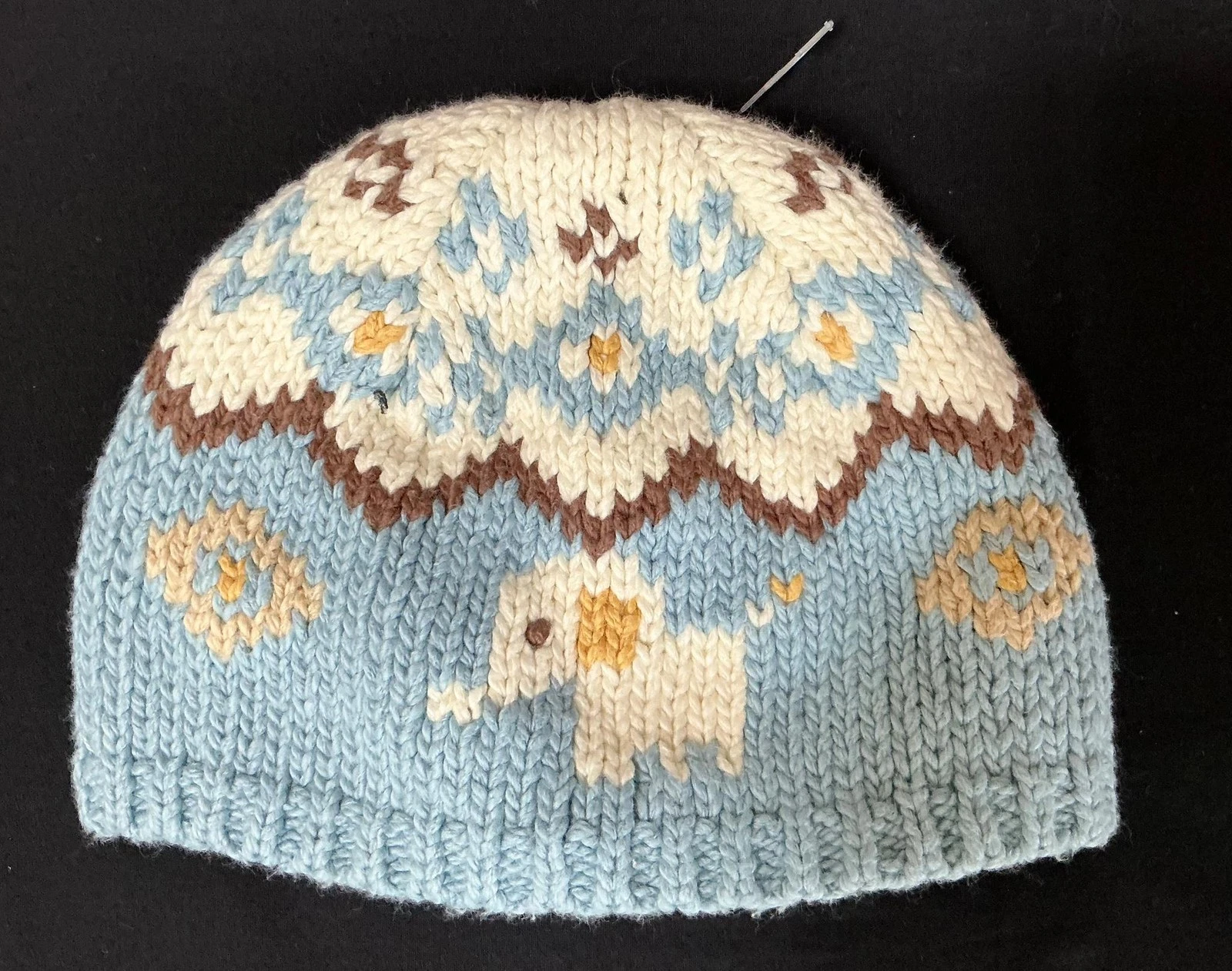 Vtg Gymboree Creatures Great and Small blue elephant knit beanie cap hat 6-12 m