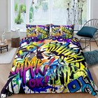Hippie Graffiti Style Comforter Cover for Boys Teens Set Hip Hop Street Cultu...