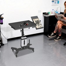 Rolling Tool Tray Cart with Rotatable Table Adjustable Height For Tattoo Salon