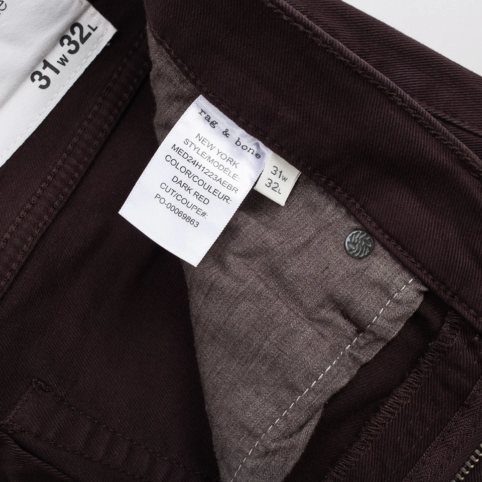 Rag & Bone Jeans Fit 2 Slim Size W31 Men Dark Red Cotton Blend Stretch Twill - Image 3 of 4
