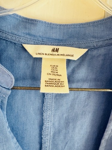 H&M Leinenmischung Midikleid zum Binden M gestreift blau Cottagecore Lagenlook minimalistisch - Bild 4 von 8