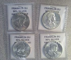 Lot of 4 BU Franklin 90% Silver Half Dollars (002)