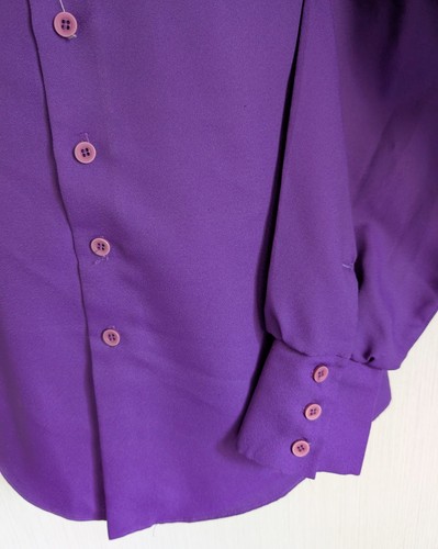 Camicia da discoteca uomo M Royal viola con bottoni davanti Lancer California anni 70 colletto pugnale - Foto 8 di 12