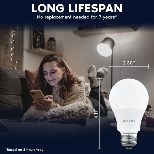 Luxrite A19 LED Light Bulb 9.5W=75W 4000K 1100LM E26 Damp Rated ETL 16-Pack - Picture 5 of 7