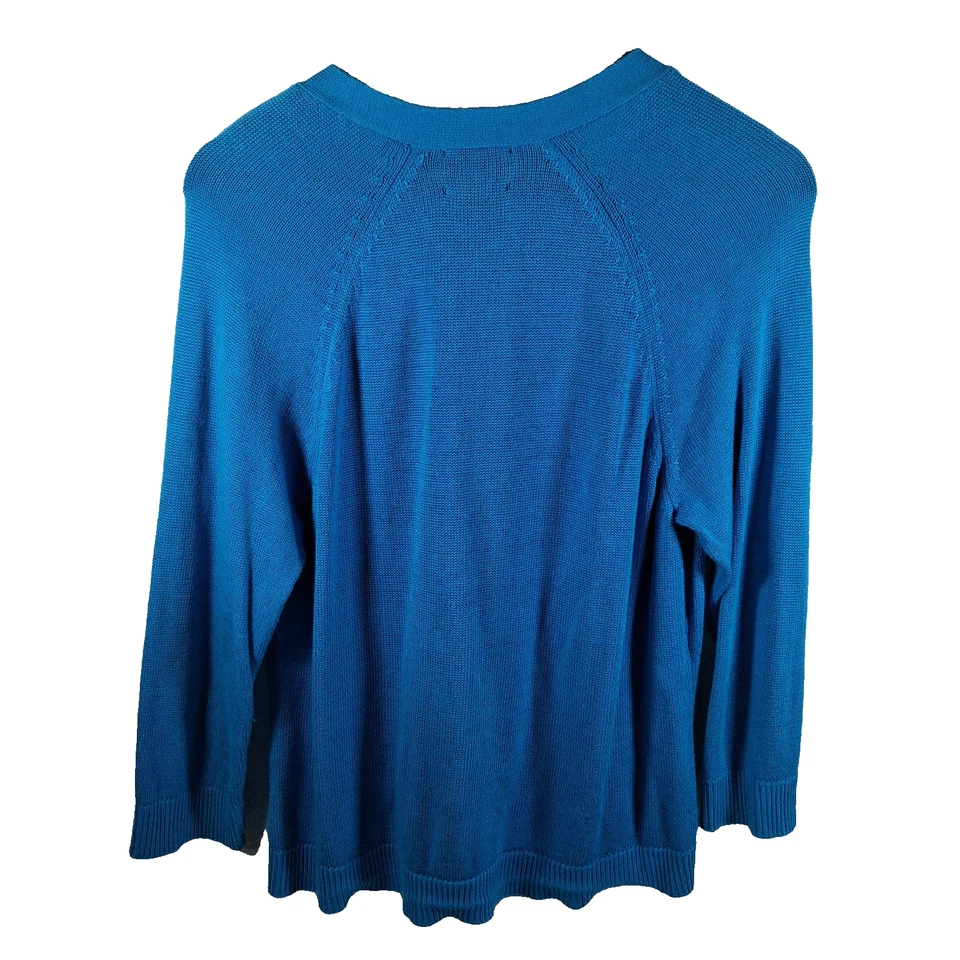 Cárdigan suéter Chaps para mujer XL algodón/rayón azul azulado manga 3/4 botón único Foto 3 de 4