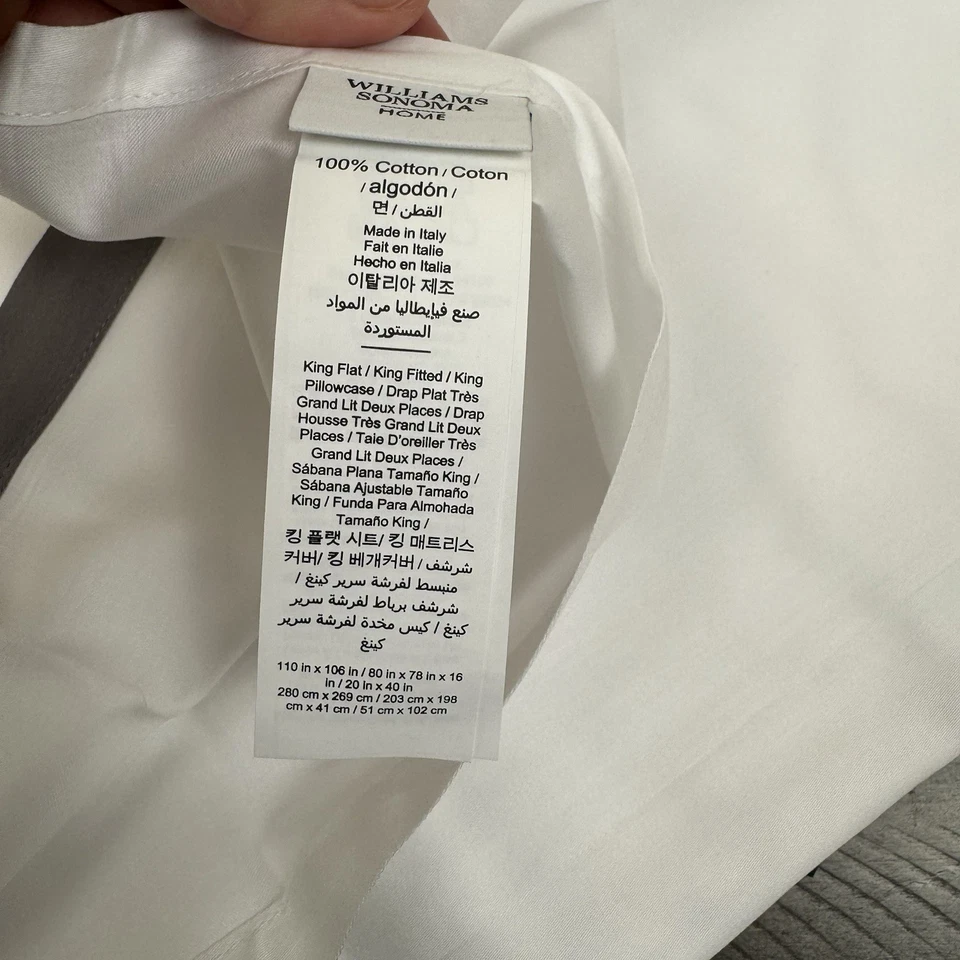 Juego de sábanas de satén Williams Sonoma Home Chambers Italian Border 300TC gris rey OB Foto 4 de 4