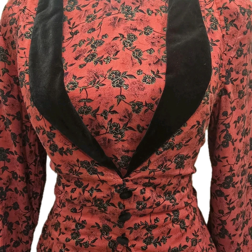 Vestido Miss Dorby Años 90 De Colección Para Mujer 8P Floral Cuello Terciopelo Manga Larga -Pradera Foto 3 de 4